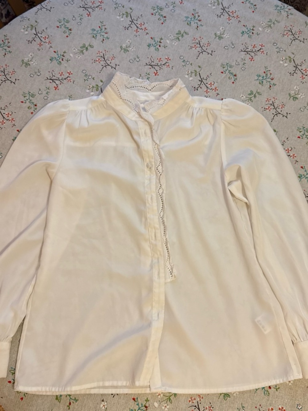 Forcast Ivory Lace-Trim Victorian-Inspired Blouse